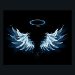Blue Glows Angel Wings auf schwarzem Hintergrund Poster<br><div class="desc">Helle,  künstlerische,  blaue Engelsflügel auf schwarzem Hintergrund. Engel Flügel.</div>
