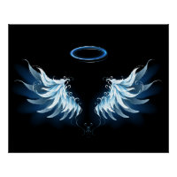 Blue Glows Angel Wings auf schwarzem Hintergrund