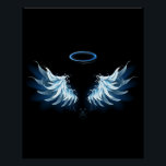 Blue Glows Angel Wings auf schwarzem Hintergrund Poster<br><div class="desc">Helle,  künstlerische,  blaue Engelsflügel auf schwarzem Hintergrund. Engel Flügel.</div>