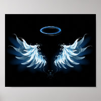 Blue Glows Angel Wings auf schwarzem Hintergrund