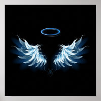 Blue Glows Angel Wings auf schwarzem Hintergrund
