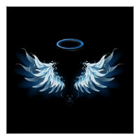 Blue Glows Angel Wings auf schwarzem Hintergrund