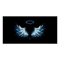 Blue Glows Angel Wings auf schwarzem Hintergrund
