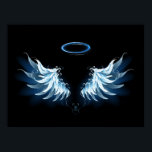 Blue Glows Angel Wings auf schwarzem Hintergrund Poster<br><div class="desc">Helle,  künstlerische,  blaue Engelsflügel auf schwarzem Hintergrund. Engel Flügel.</div>