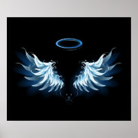 Blue Glows Angel Wings auf schwarzem Hintergrund