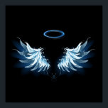 Blue Glows Angel Wings auf schwarzem Hintergrund Poster<br><div class="desc">Helle,  künstlerische,  blaue Engelsflügel auf schwarzem Hintergrund. Engel Flügel.</div>