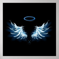 Blue Glows Angel Wings auf schwarzem Hintergrund