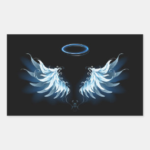 Blue Glows Angel Wings auf schwarzem Hintergrund Rechteckiger Aufkleber