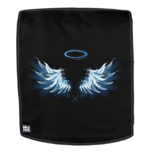 Blue Glows Angel Wings auf schwarzem Hintergrund Rucksack
