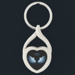 Blue Glows Angel Wings auf schwarzem Hintergrund Schlüsselanhänger<br><div class="desc">Helle,  künstlerische,  blaue Engelsflügel auf schwarzem Hintergrund. Engel Flügel.</div>