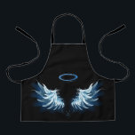 Blue Glows Angel Wings auf schwarzem Hintergrund Schürze<br><div class="desc">Helle,  künstlerische,  blaue Engelsflügel auf schwarzem Hintergrund. Engel Flügel.</div>