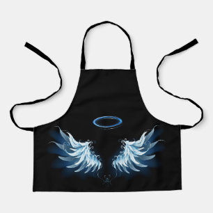 Blue Glows Angel Wings auf schwarzem Hintergrund Schürze