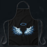 Blue Glows Angel Wings auf schwarzem Hintergrund Schürze<br><div class="desc">Helle,  künstlerische,  blaue Engelsflügel auf schwarzem Hintergrund. Engel Flügel.</div>