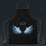 Blue Glows Angel Wings auf schwarzem Hintergrund Schürze<br><div class="desc">Helle,  künstlerische,  blaue Engelsflügel auf schwarzem Hintergrund. Engel Flügel.</div>