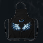 Blue Glows Angel Wings auf schwarzem Hintergrund Schürze<br><div class="desc">Helle,  künstlerische,  blaue Engelsflügel auf schwarzem Hintergrund. Engel Flügel.</div>