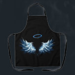 Blue Glows Angel Wings auf schwarzem Hintergrund Schürze<br><div class="desc">Helle,  künstlerische,  blaue Engelsflügel auf schwarzem Hintergrund. Engel Flügel.</div>