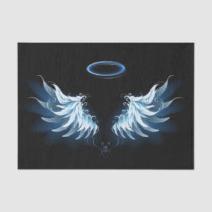 Blue Glows Angel Wings auf schwarzem Hintergrund Seidenpapier