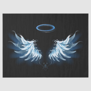 Blue Glows Angel Wings auf schwarzem Hintergrund Seidenpapier