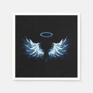 Blue Glows Angel Wings auf schwarzem Hintergrund Serviette
