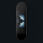 Blue Glows Angel Wings auf schwarzem Hintergrund Skateboard<br><div class="desc">Helle,  künstlerische,  blaue Engelsflügel auf schwarzem Hintergrund. Engel Flügel.</div>