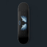 Blue Glows Angel Wings auf schwarzem Hintergrund Skateboard<br><div class="desc">Helle,  künstlerische,  blaue Engelsflügel auf schwarzem Hintergrund. Engel Flügel.</div>