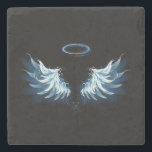 Blue Glows Angel Wings auf schwarzem Hintergrund Steinuntersetzer<br><div class="desc">Helle,  künstlerische,  blaue Engelsflügel auf schwarzem Hintergrund. Engel Flügel.</div>