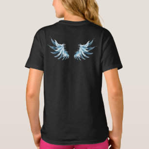 Blue Glows Angel Wings auf schwarzem Hintergrund T-Shirt