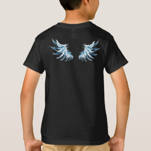Blue Glows Angel Wings auf schwarzem Hintergrund T-Shirt