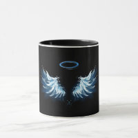 Blue Glows Angel Wings auf schwarzem Hintergrund