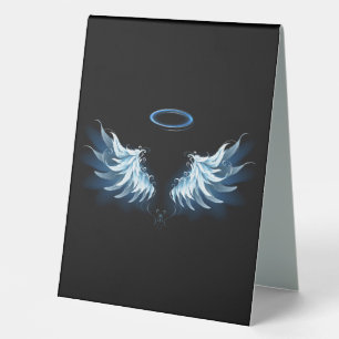 Blue Glows Angel Wings auf schwarzem Hintergrund Tischaufsteller