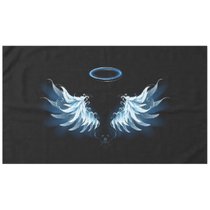 Blue Glows Angel Wings auf schwarzem Hintergrund Tischdecke