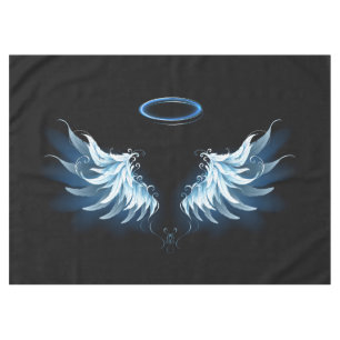Blue Glows Angel Wings auf schwarzem Hintergrund Tischdecke