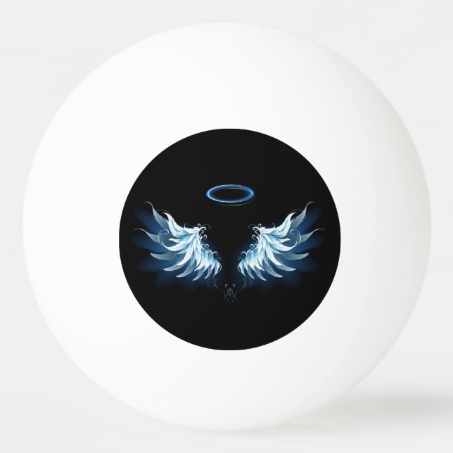 Blue Glows Angel Wings auf schwarzem Hintergrund Tischtennisball (Vorderseite)