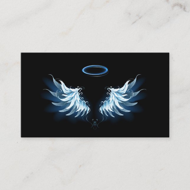 Blue Glows Angel Wings auf schwarzem Hintergrund Treuekarte (Vorderseite)