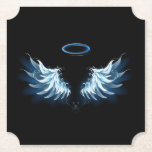 Blue Glows Angel Wings auf schwarzem Hintergrund Untersetzer<br><div class="desc">Helle,  künstlerische,  blaue Engelsflügel auf schwarzem Hintergrund. Engel Flügel.</div>