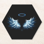 Blue Glows Angel Wings auf schwarzem Hintergrund Untersetzer<br><div class="desc">Helle,  künstlerische,  blaue Engelsflügel auf schwarzem Hintergrund. Engel Flügel.</div>