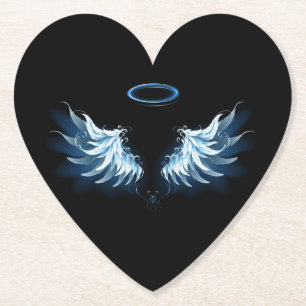 Blue Glows Angel Wings auf schwarzem Hintergrund Untersetzer