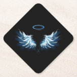 Blue Glows Angel Wings auf schwarzem Hintergrund Untersetzer<br><div class="desc">Helle,  künstlerische,  blaue Engelsflügel auf schwarzem Hintergrund. Engel Flügel.</div>