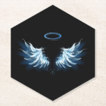 Blue Glows Angel Wings auf schwarzem Hintergrund Untersetzer<br><div class="desc">Helle,  künstlerische,  blaue Engelsflügel auf schwarzem Hintergrund. Engel Flügel.</div>