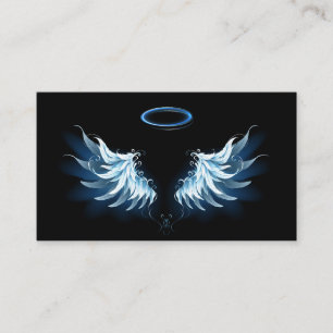 Blue Glows Angel Wings auf schwarzem Hintergrund Visitenkarte