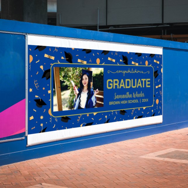 Blue Glückwunschs Graduate Custom Foto Abschluss Banner (Von Creator hochgeladen)