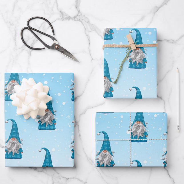 Blue Gnome Geschenkpapier Set (Vorderseite)