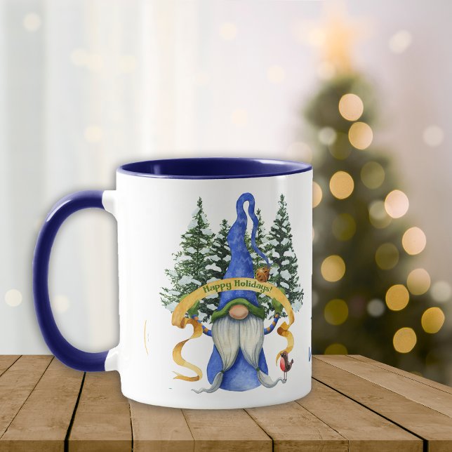 Blue Gnome Holiday wünscht Personalisiert Tasse (Von Creator hochgeladen)