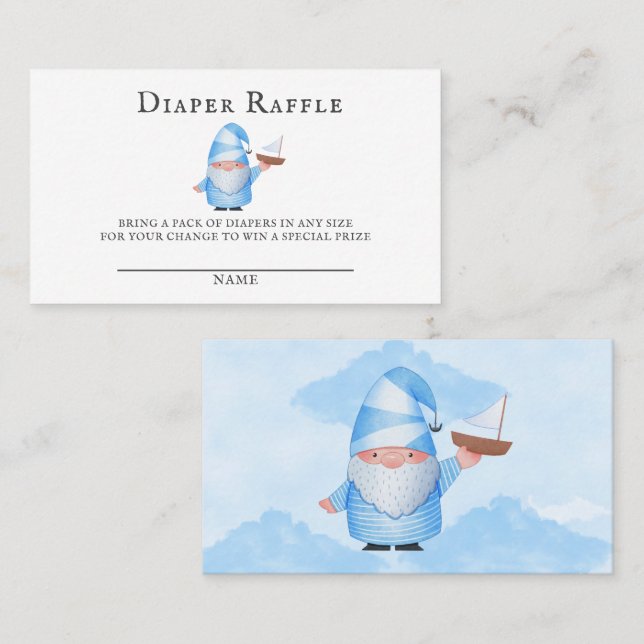 Blue Gnome Sailboat Wolken Baby Diaper Raffel Visitenkarte (Vorne/Hinten)