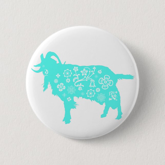 Blue Goat Vietnamese Chinesisch Jahr Zodiac Button (Vorderseite)