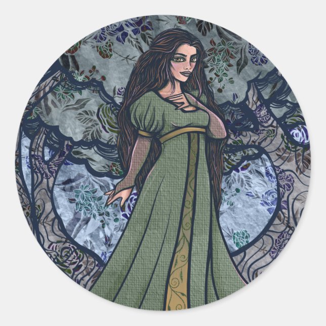 Blue Goddess Woods Pagan Art Goddesses Runder Aufkleber (Vorderseite)