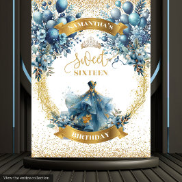 Blue Gold 16 . Geburtstag Watercolor Dress Party Wandteppich