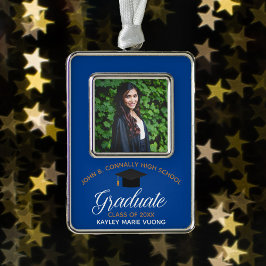 Blue Gold Abschluss Foto Elegantes Gedenken Rahmen-Ornament Silber