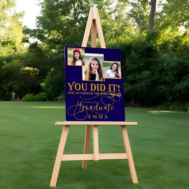 Blue Gold Abschluss Multi Foto Keepake (Blue Gold Graduation Multi Photo Keepsake Poster)