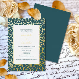 Blue & Gold Abstrakt Leaf Muster Hochzeit Folieneinladung